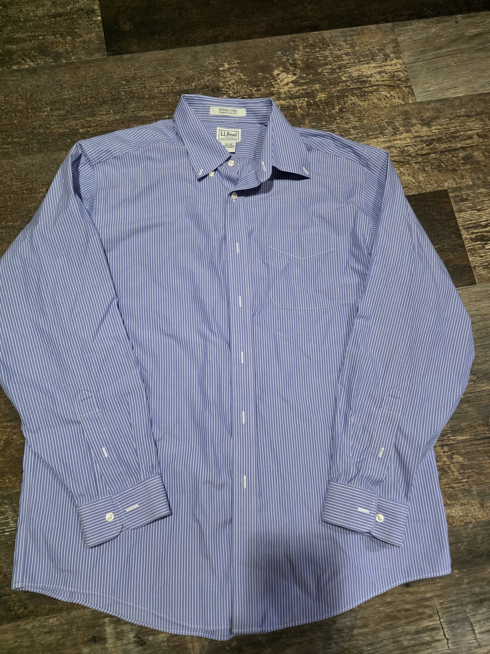 L.L. Bean Men’s Blue and White Stripe Button-Down Dress Shirt